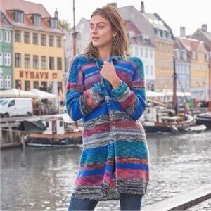 Sundance Wool Blend Horn Button Rainbow Multicolor Striped Women's Cardigan